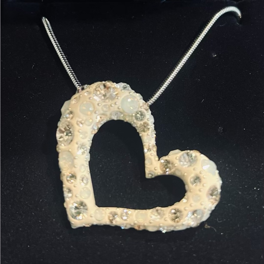 Swarovski Crystal Sparkling Open Heart Pendant Necklace, w/Chain Extender 15-17”